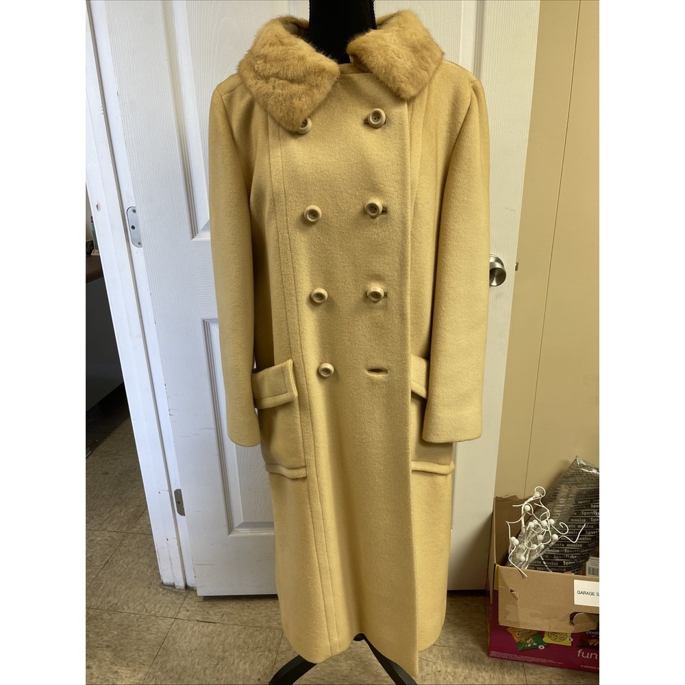 J.J. ODonnell 100% Pure Cashmere Coat Camel Color Fur Collar VTG  Dbl Breasted - Picture 10 of 10